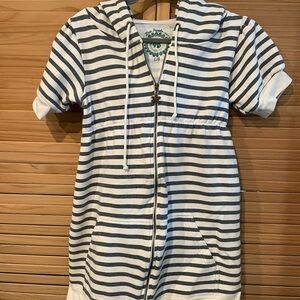 Free People Striped Zip-Up Hoodie - Black and White